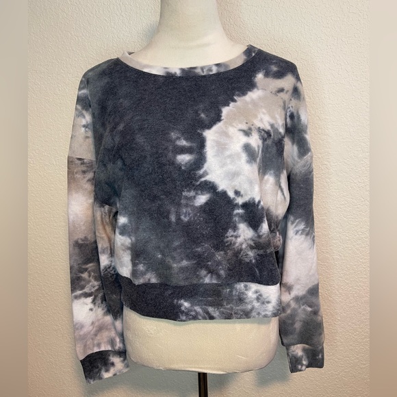 Hippie Rose Junior Tie Dye Drop Shoulder Long Sleeve Black Sweater - Picture 2 of 4
